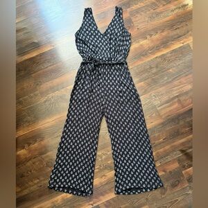 blue island Black & White Jumpsuit with Tie Waist - Size M - Waist approx. 13 in